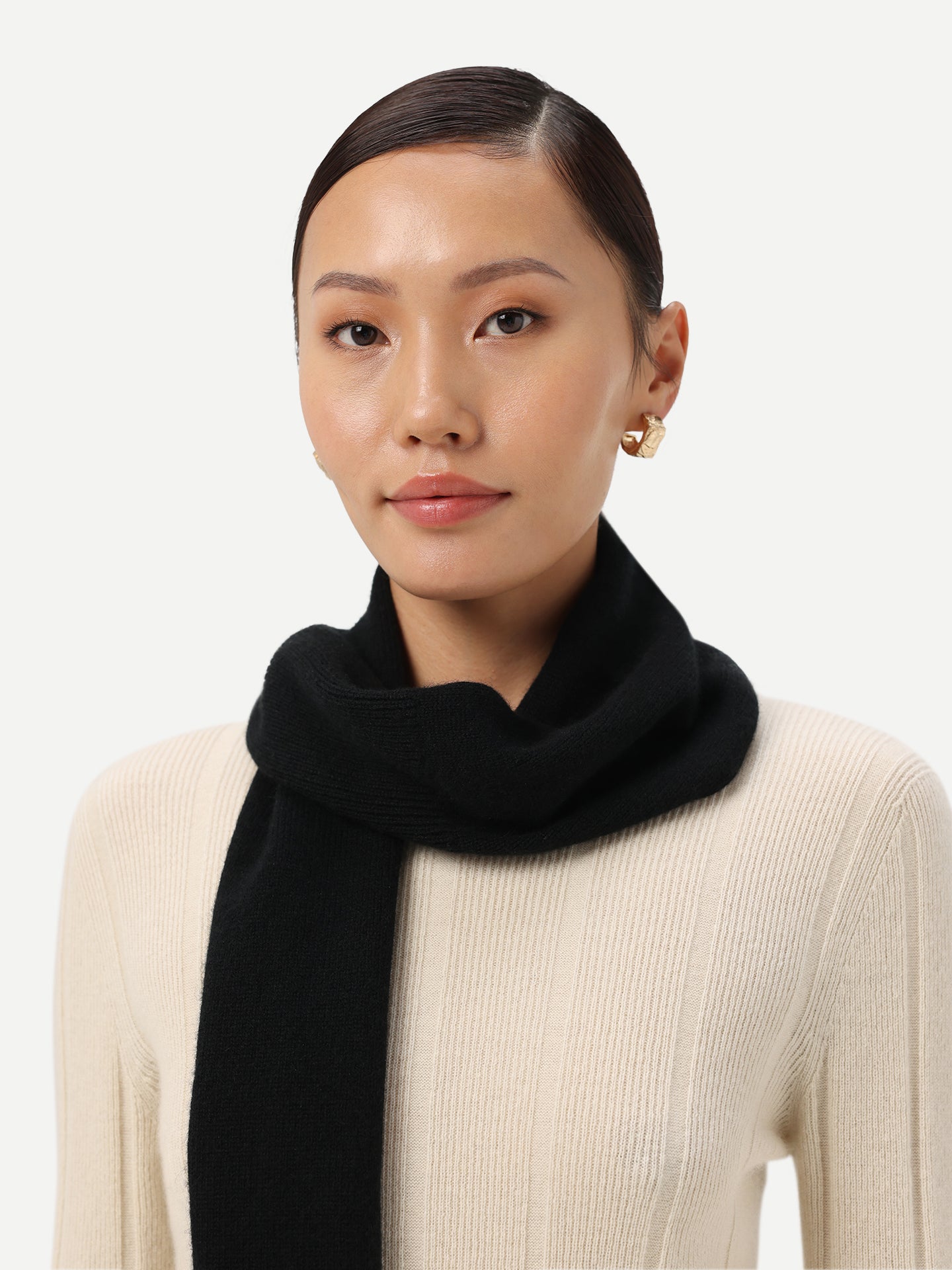 Unisex Ribbed Cashmere Scarf Black - Gobi Cashmere