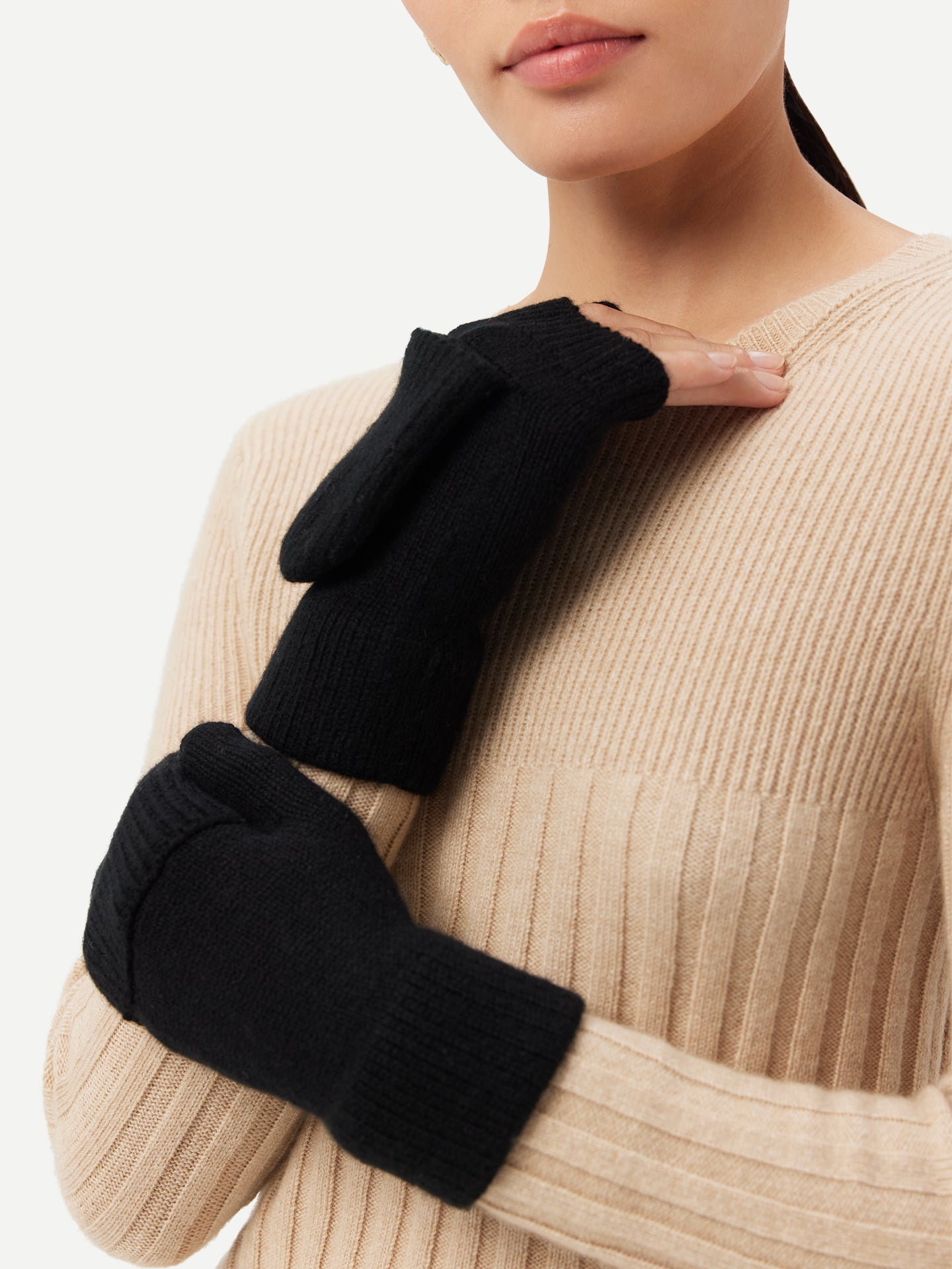 Cashmere Fingerless Gloves with Flap