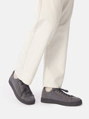side view of white pants and gray knitted sneakers #color_frost-gray