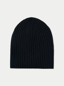 Black rib knit beanie #color_black