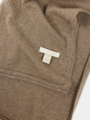 close up of a brown scarf with brand label "GOBI ORGANIC" #color_taupe