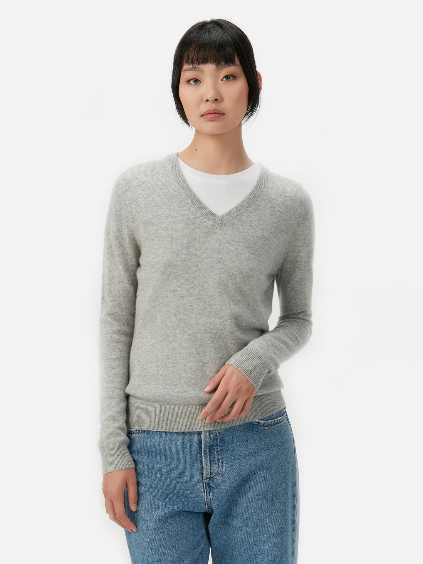 Women's Cashmere Basic V-Neck Dawn Blue - Gobi Cashmere