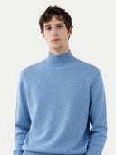 Essential Mock Neck Cashmere Sweater Azure Blue - Gobi Cashmere #color_azure-blue