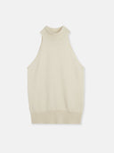 A sleeveless beige cashmere turtleneck top on a plain background. #color_off-white