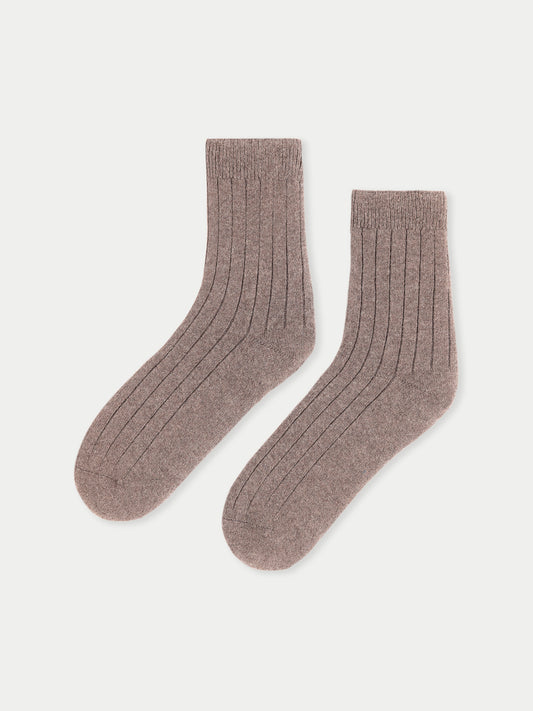 Unisex Cashmere Trim Knit Bed Socks Cocoa - Gobi Cashmere