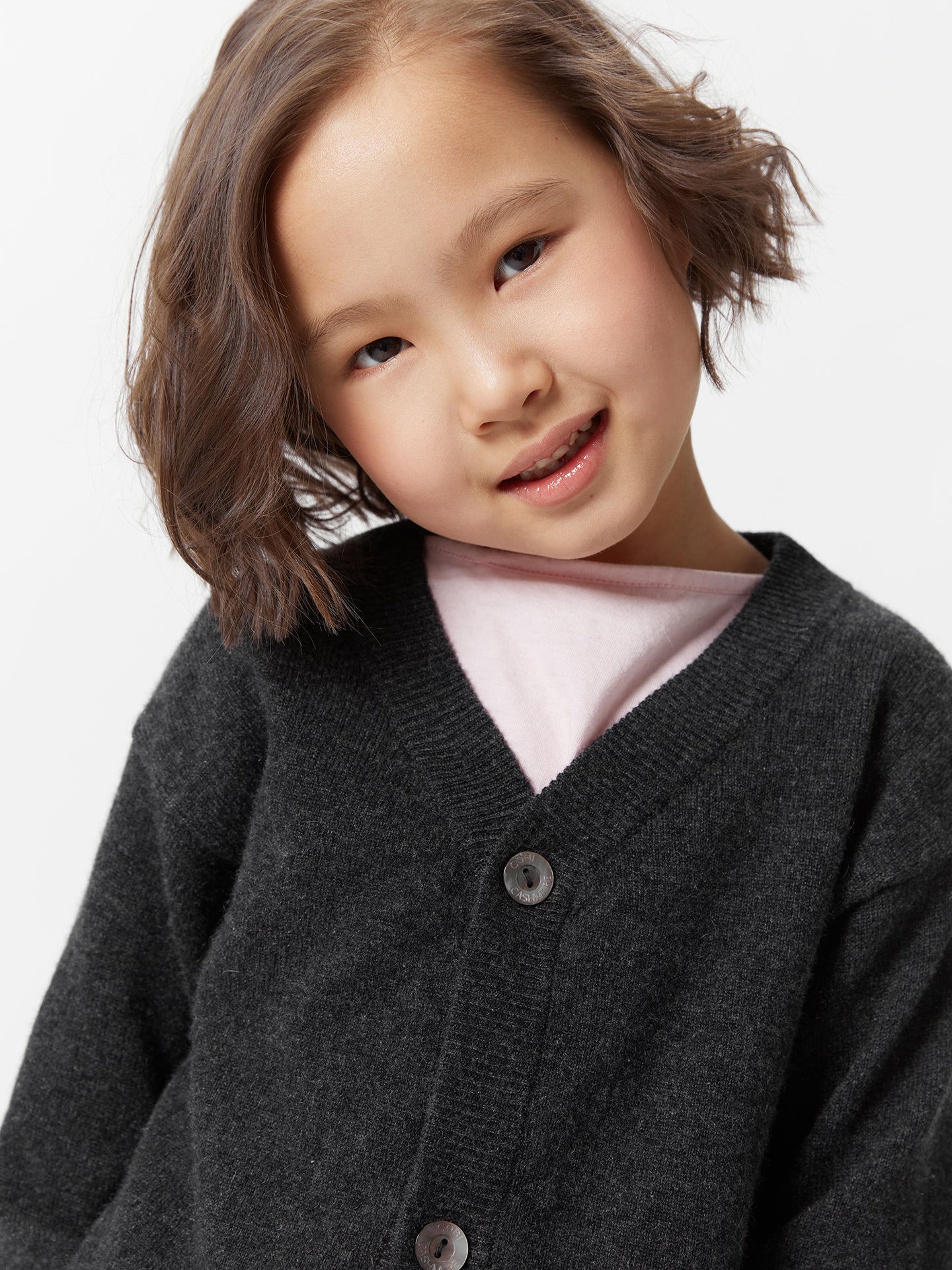 Kids Cashmere V-neck Cardigan Charcoal - Gobi Cashmere