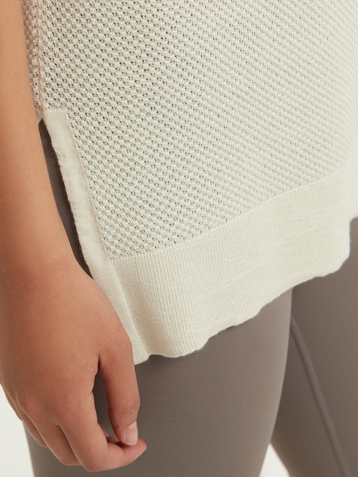 Women's Silk Cashmere Ajour Knitted Top Marshmallow - Gobi Cashmere