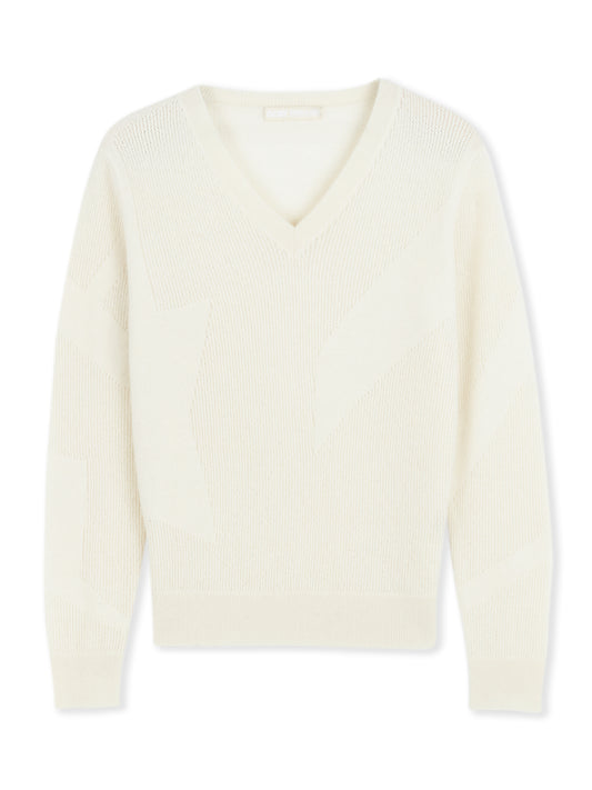 Women's Organic Colour Cashmere V-neck Sweater Off White - Gobi Cashmere