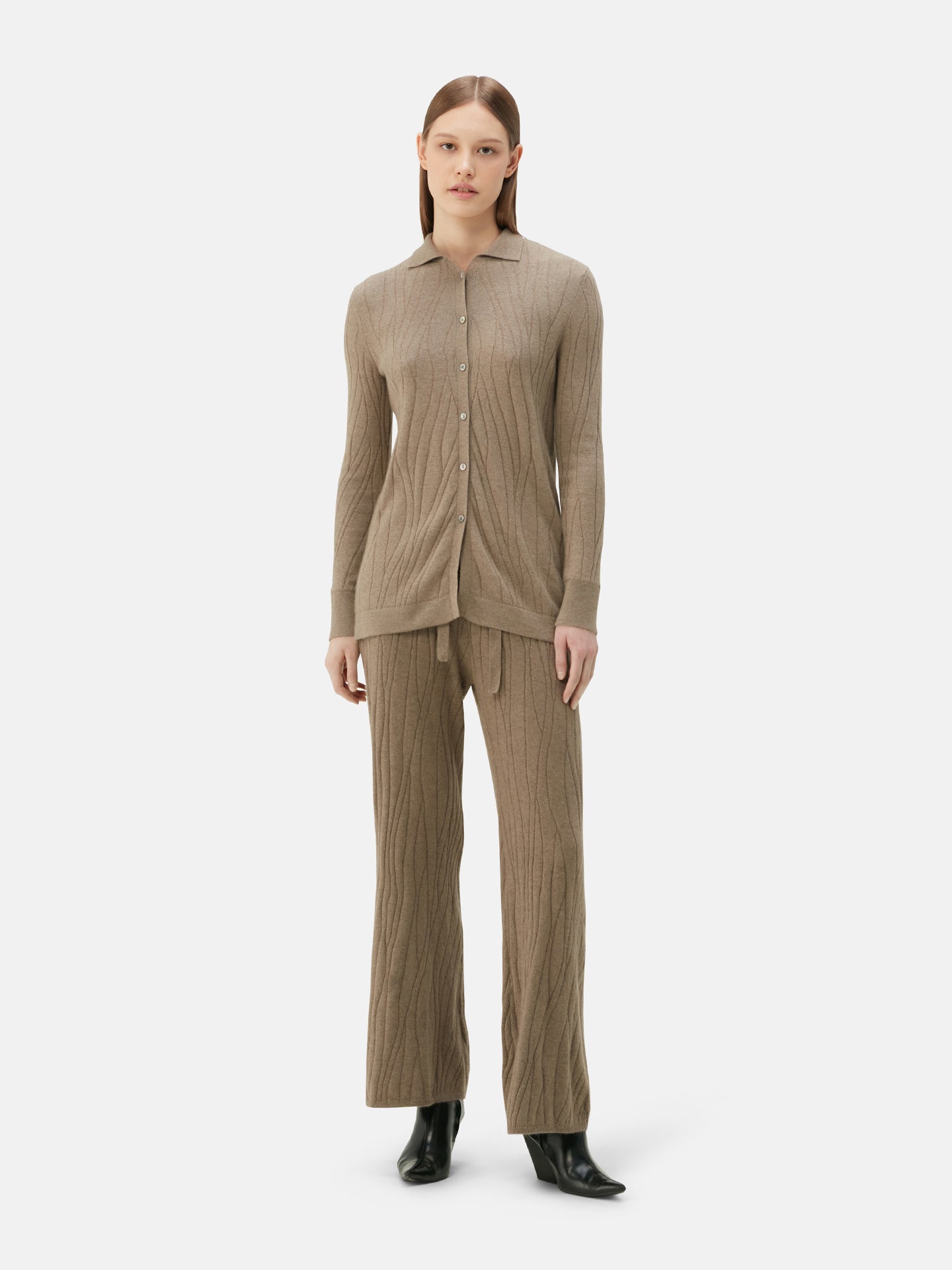 Women's Organic Colour Cashmere Cardigan Taupe - Gobi Cashmere