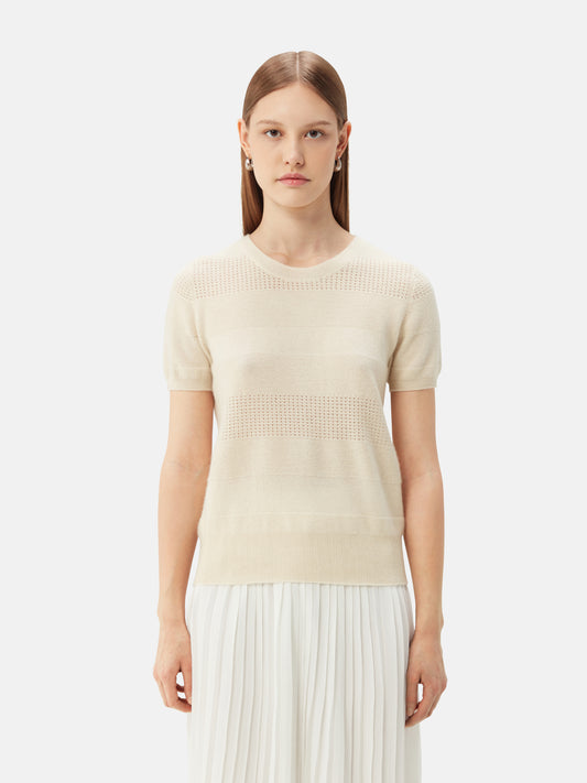 Women's Organic Colour Short-sleeved Cashmere Crewneck Top Off White - Gobi Cashmere