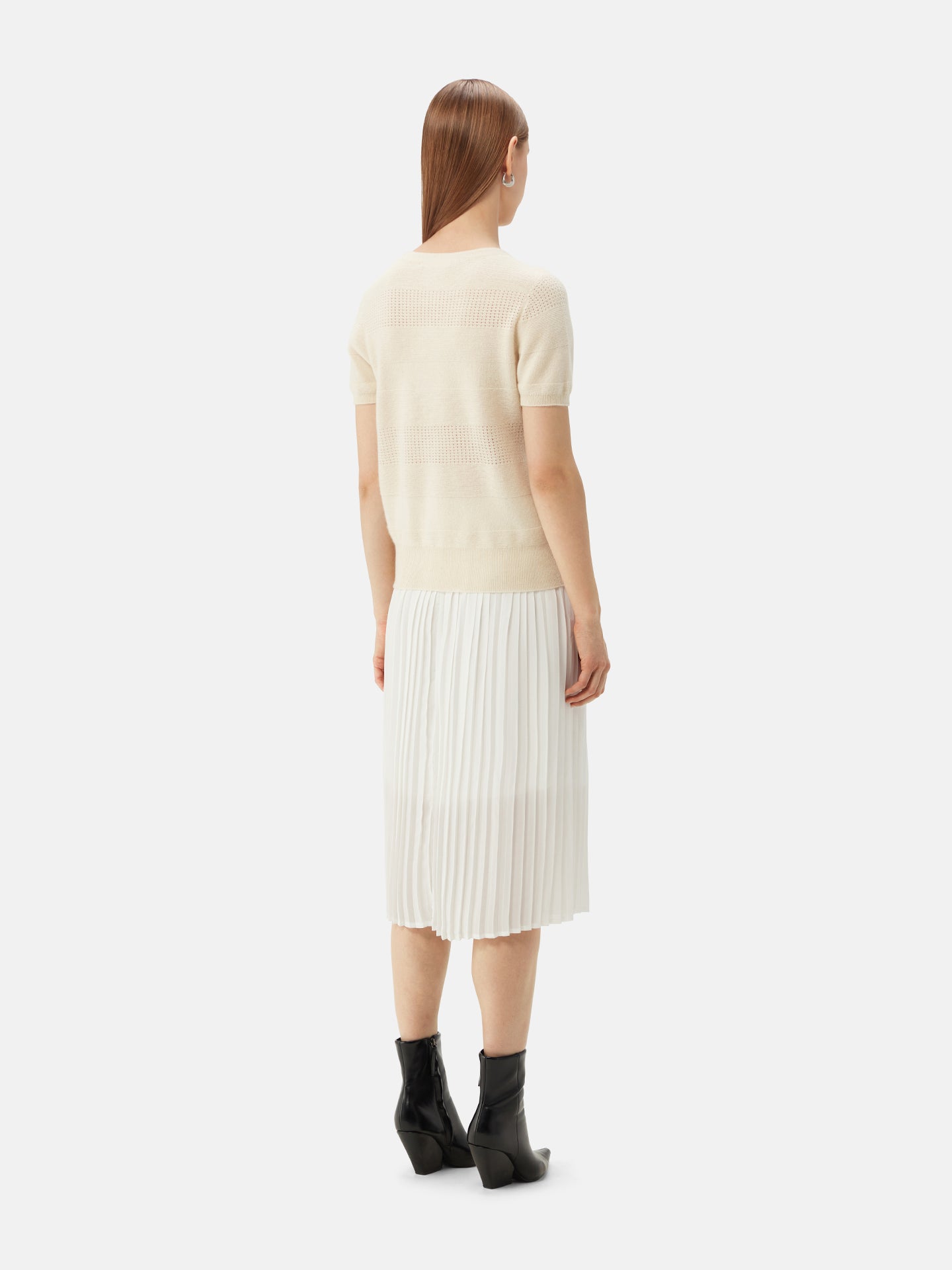 Women's Organic Colour Short-sleeved Cashmere Crewneck Top Off White - Gobi Cashmere