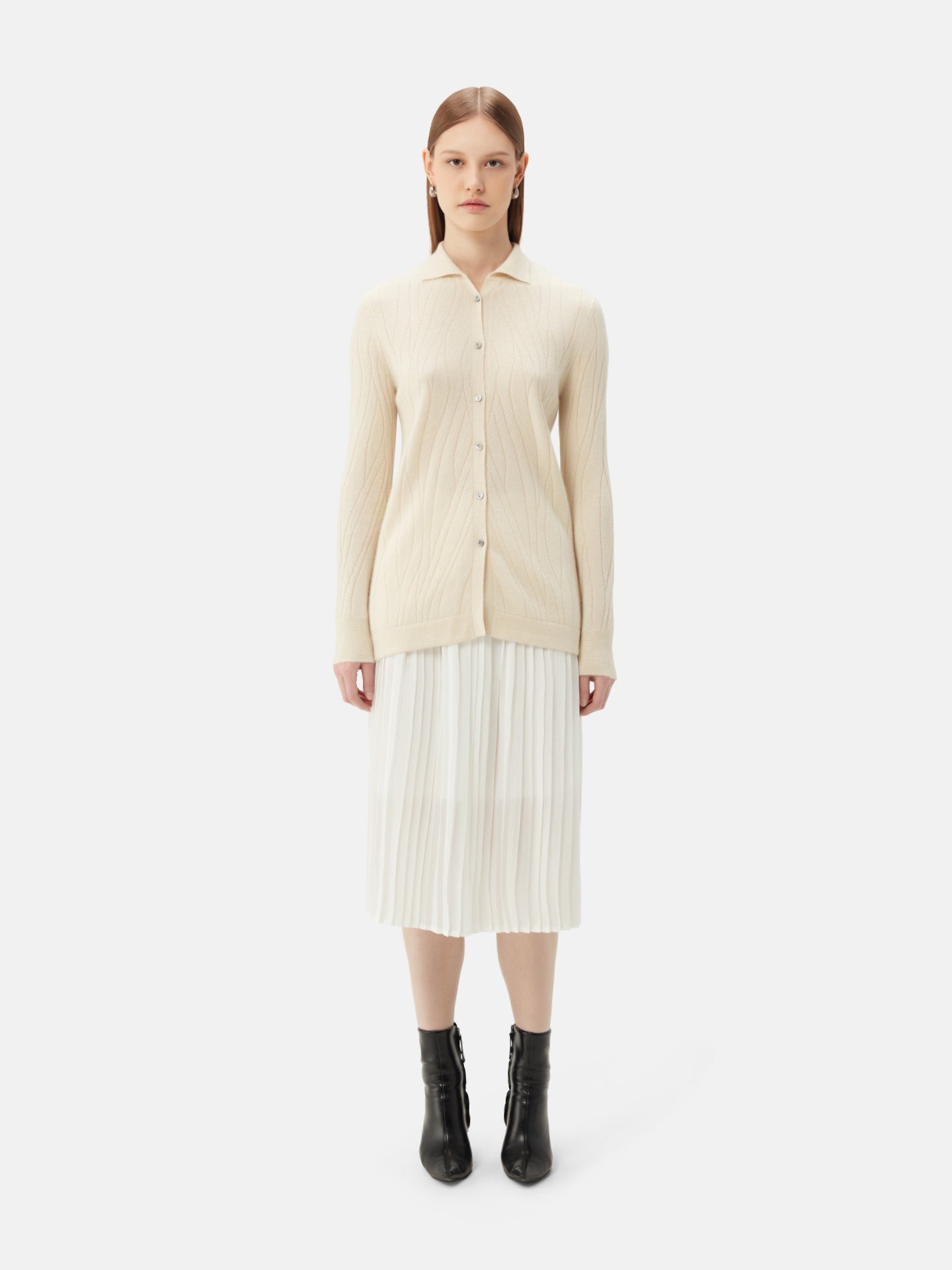 Women's Organic Colour Cashmere Cardigan Off White - Gobi Cashmere