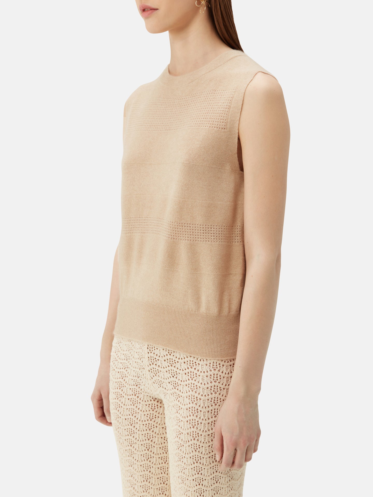 Women's Organic Colour Seamless Cashmere Vest Beige - Gobi Cashmere