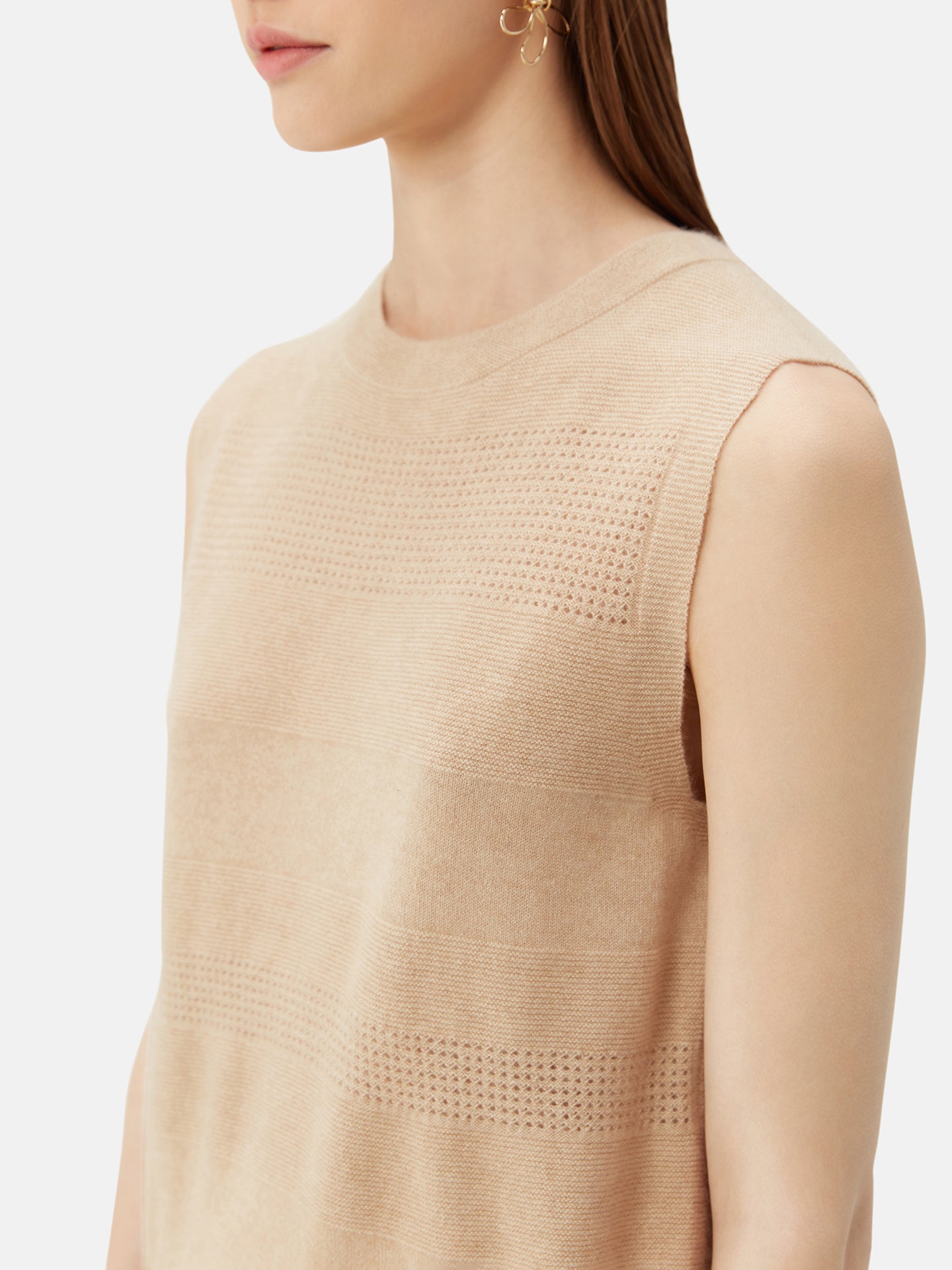 Women's Organic Colour Seamless Cashmere Vest Beige - Gobi Cashmere