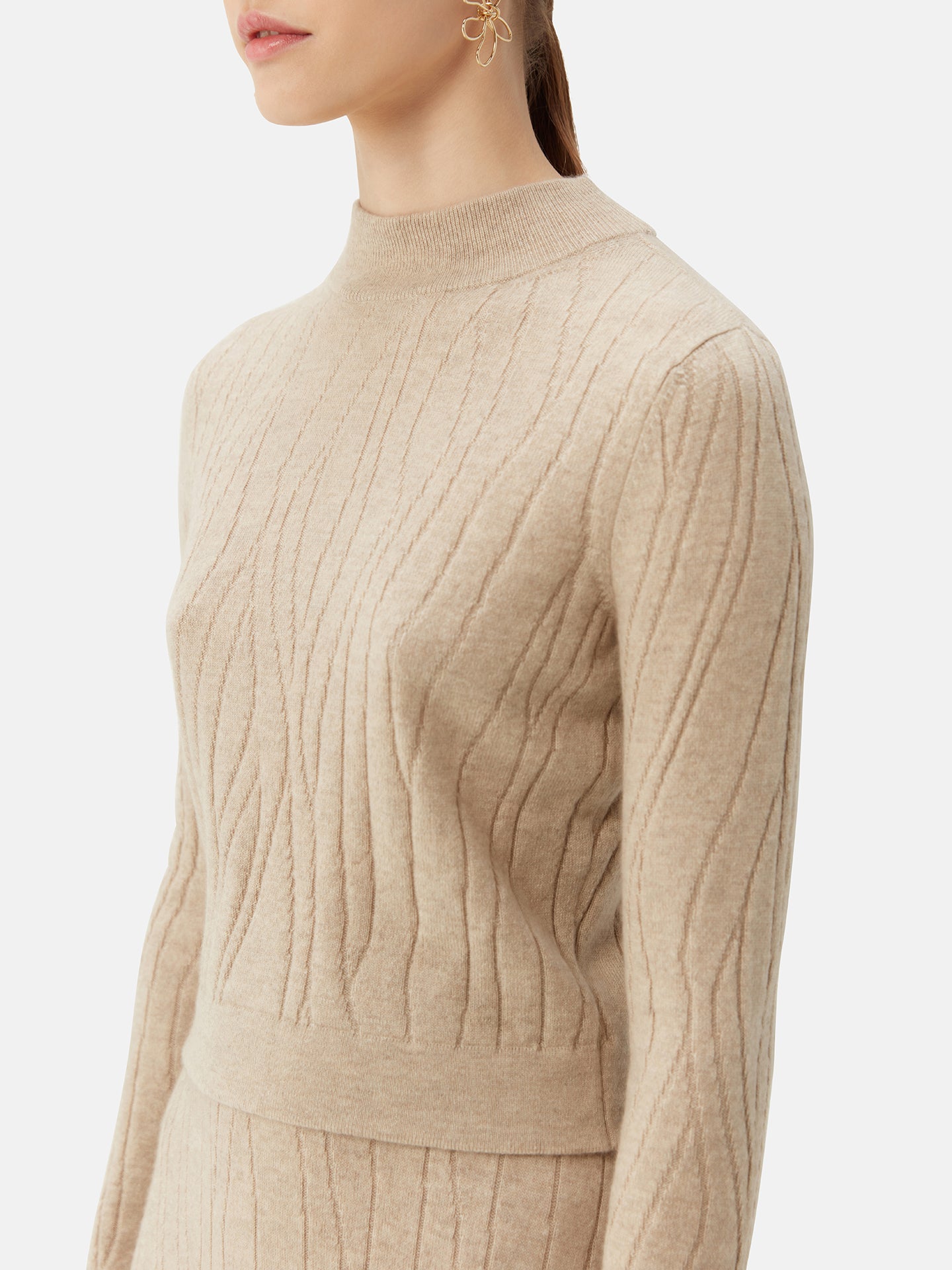 Women's Organic Colour Cropped High Neck Cashmere Sweater Warm Grey - Gobi Cashmere