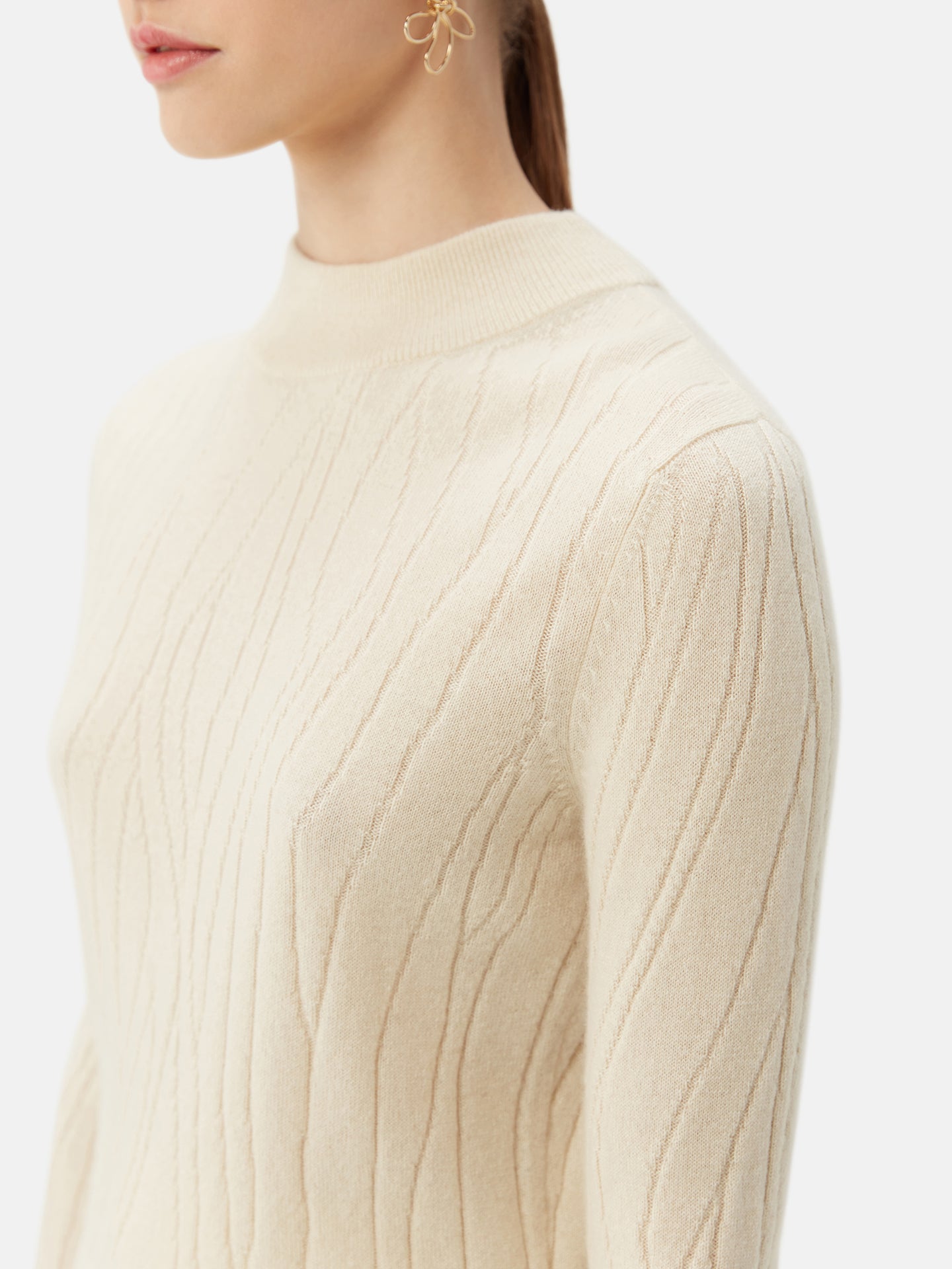 Women's Organic Colour Cropped High Neck Cashmere Sweater Off White - Gobi Cashmere