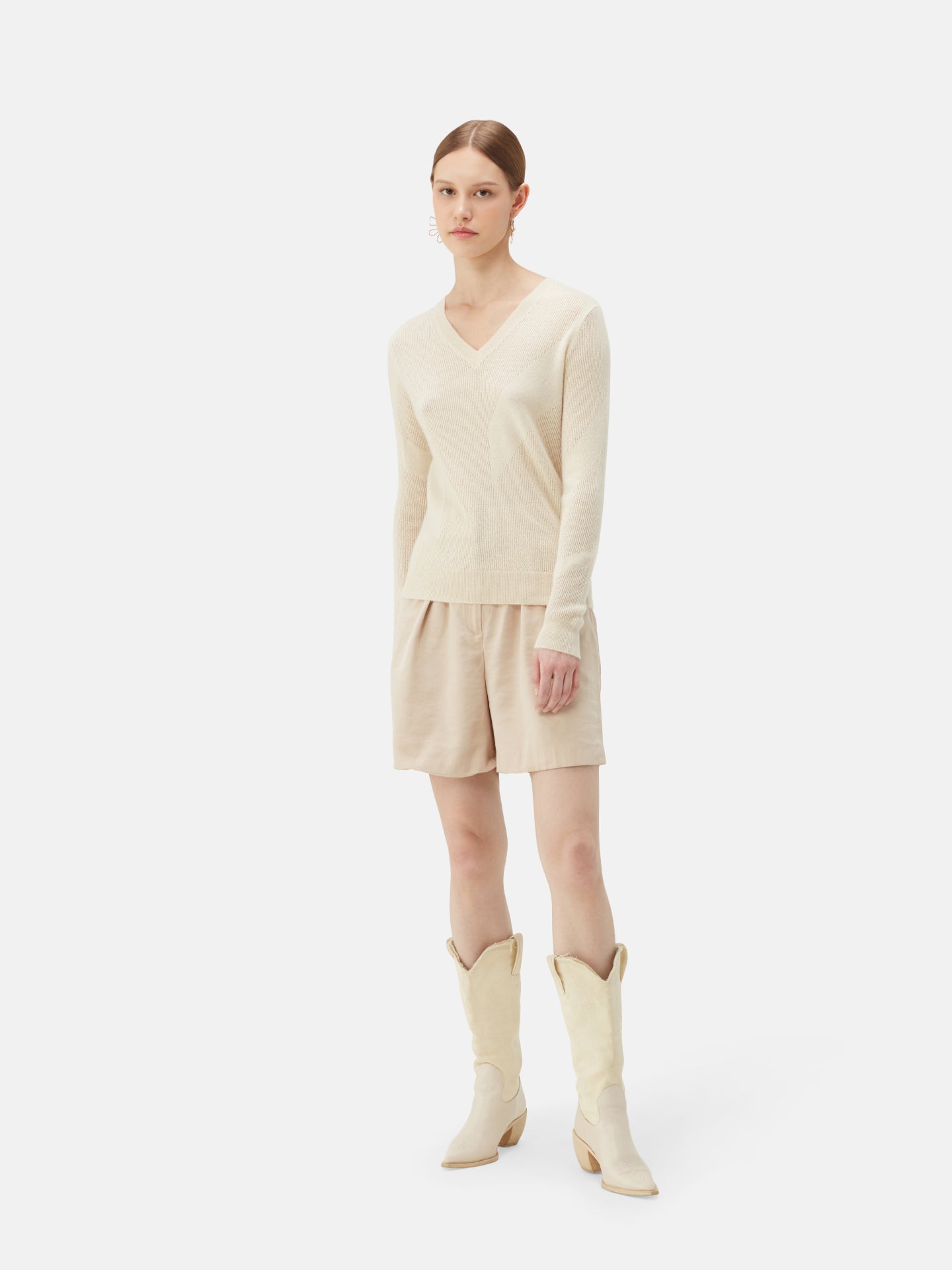 Women's Organic Colour Cashmere V-neck Sweater Off White - Gobi Cashmere