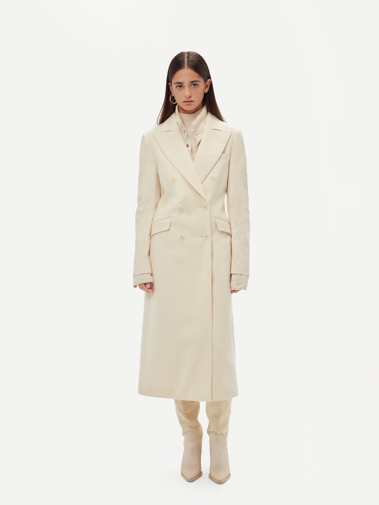 Women's Cashmere Peak Lapel Long Coat Marshmallow - Gobi Cashmere 