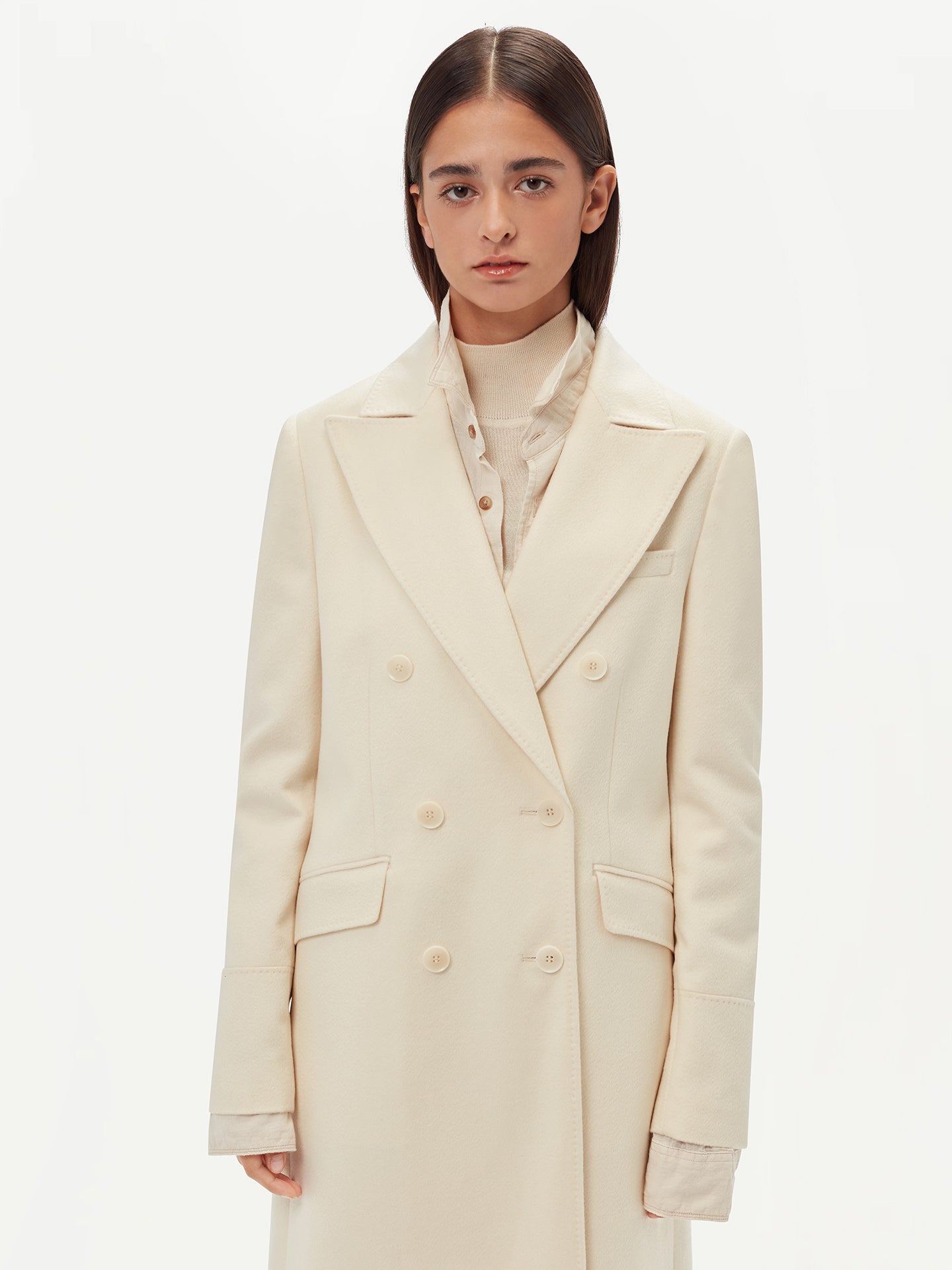 Women's Cashmere Peak Lapel Long Coat Marshmallow - Gobi Cashmere 