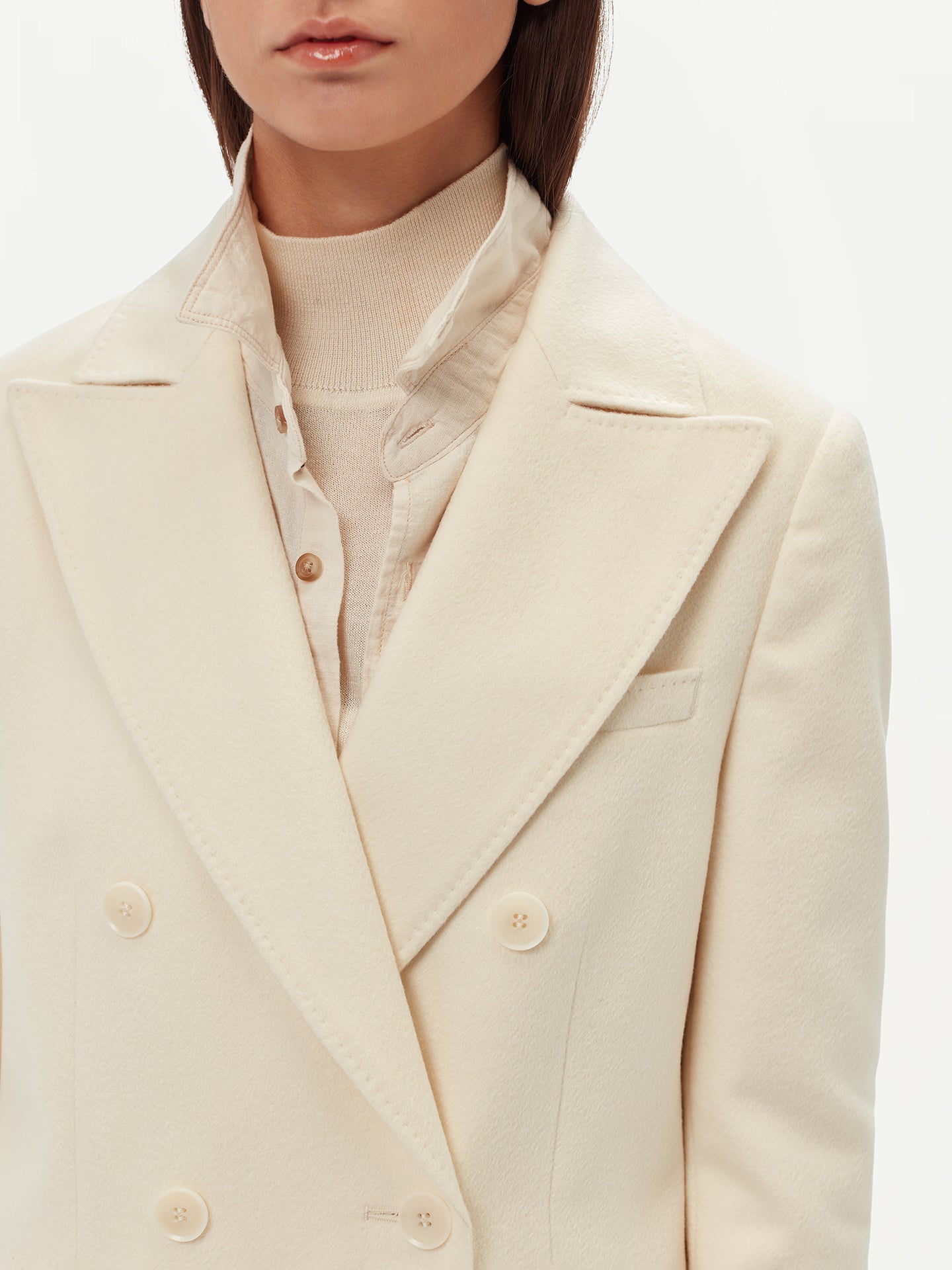 Women's Cashmere Peak Lapel Long Coat Marshmallow - Gobi Cashmere 