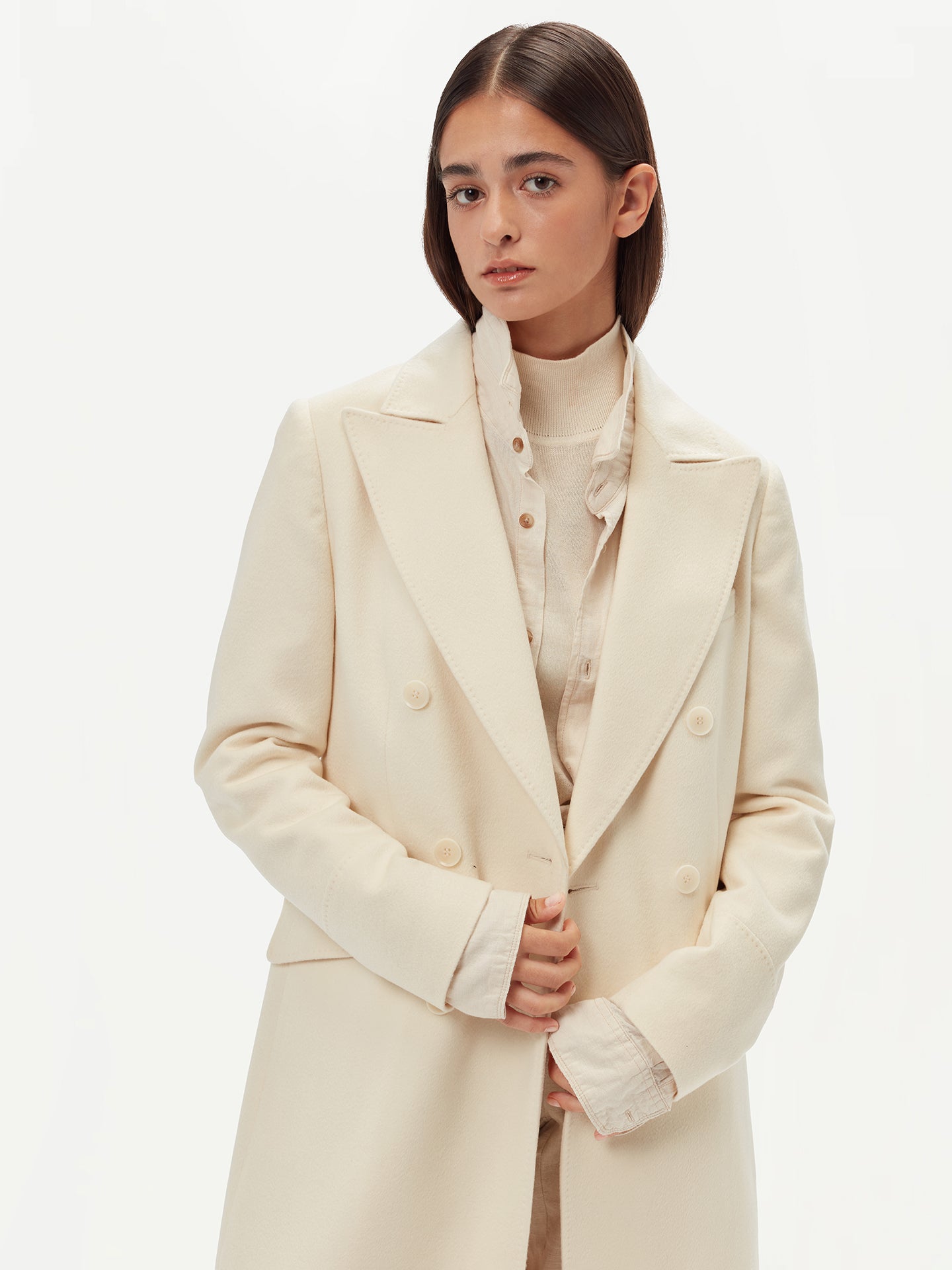 Women's Cashmere Peak Lapel Long Coat Marshmallow - Gobi Cashmere 