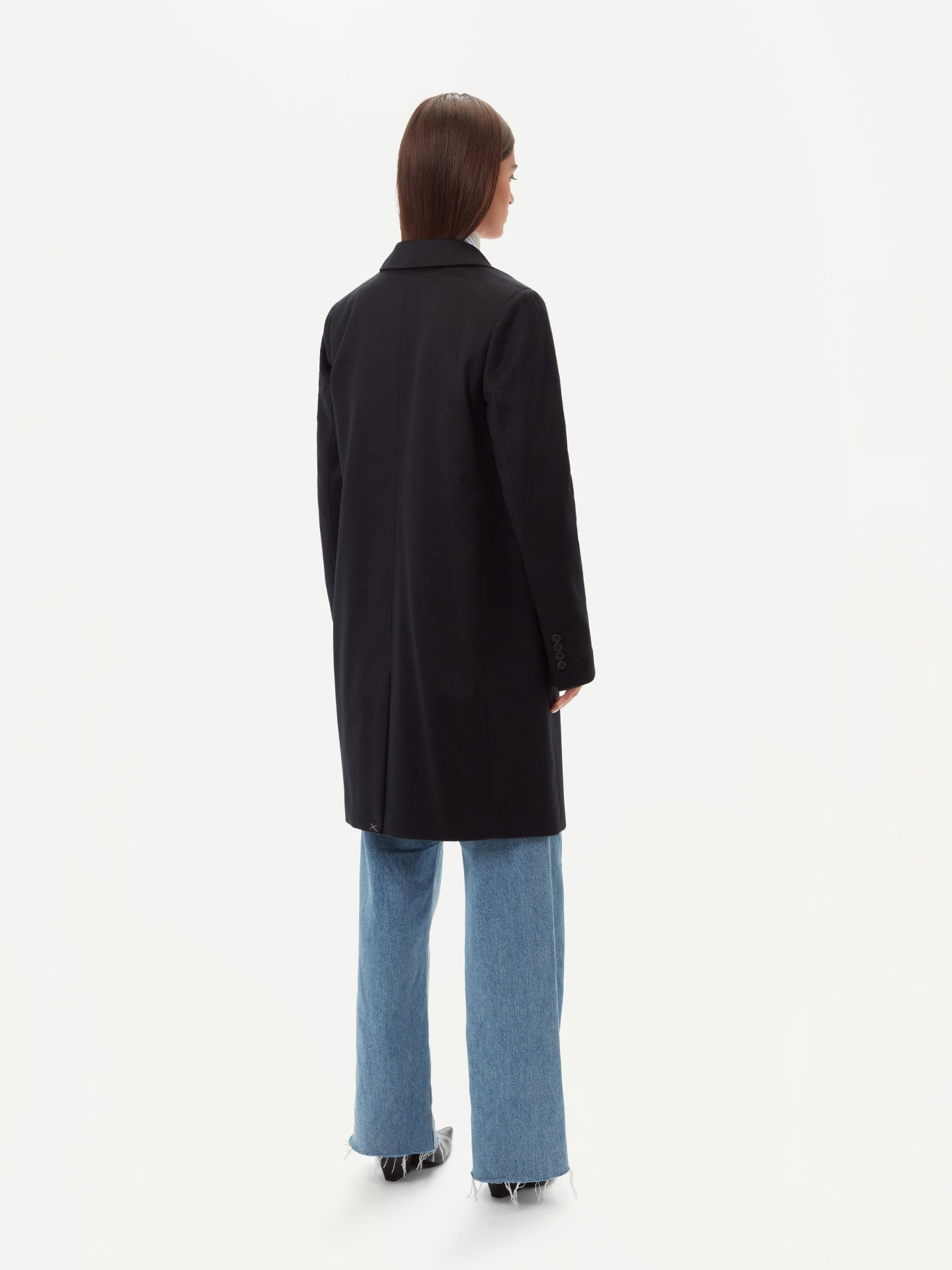 Women's Cashmere Coat with Notched Lapel Black - Gobi Cashmere 