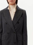 close up front view of a dark gray double breasted coat #color_charcoal