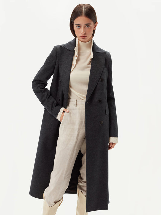 Women's Cashmere Peak Lapel Long Coat Charcoal - Gobi Cashmere 