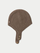 Brown knit beanie helmet with buttons on a white background  #color_taupe