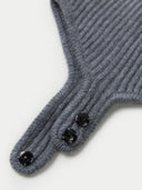 close up of gray knitted beanie with black buttons on a white background #color_dim-gray