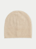 a beige beanie hat on a gray background  #color_beige