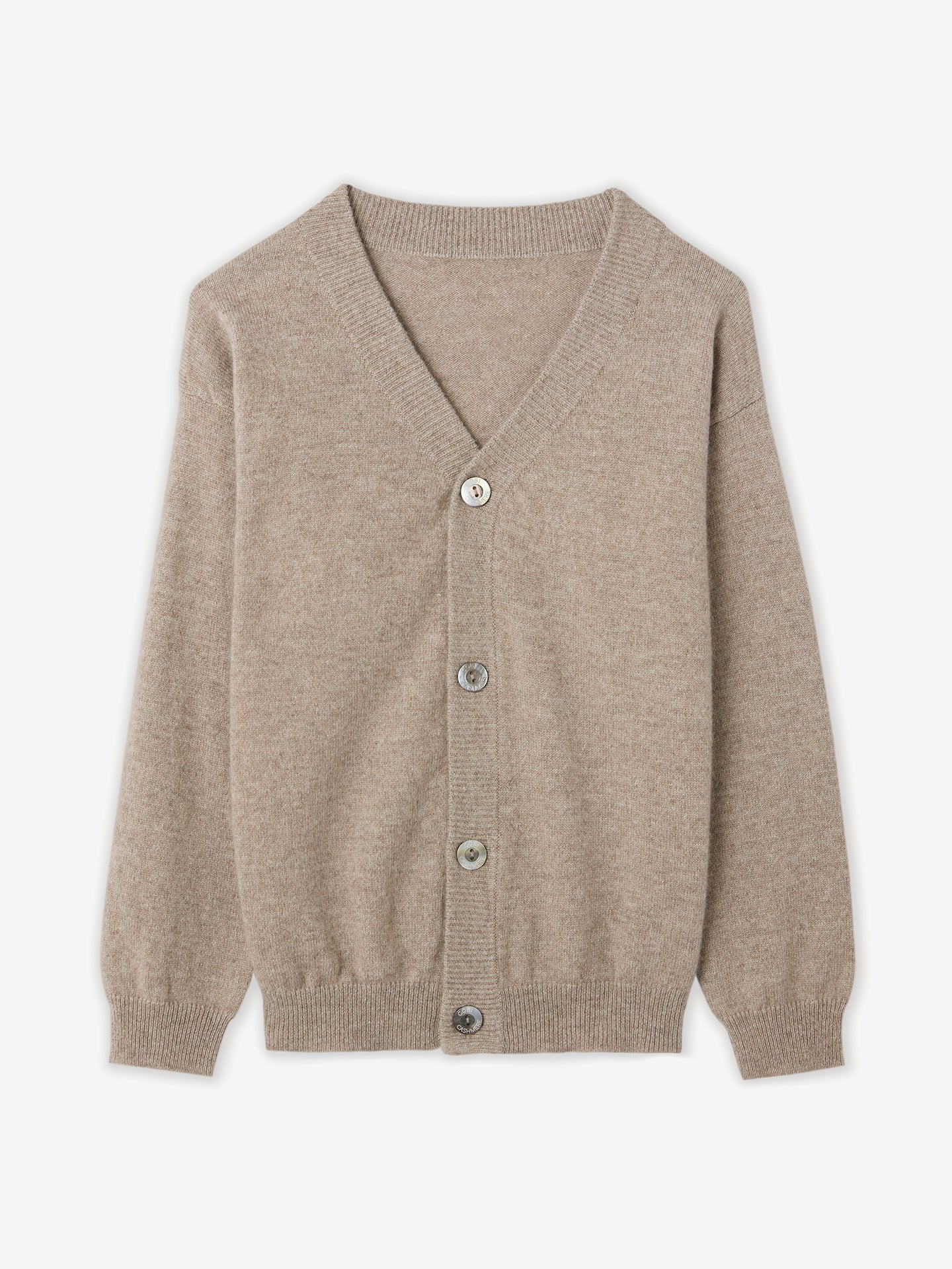 Organic Colour Cashmere Kids V-neck Cardigan Taupe - Gobi Cashmere