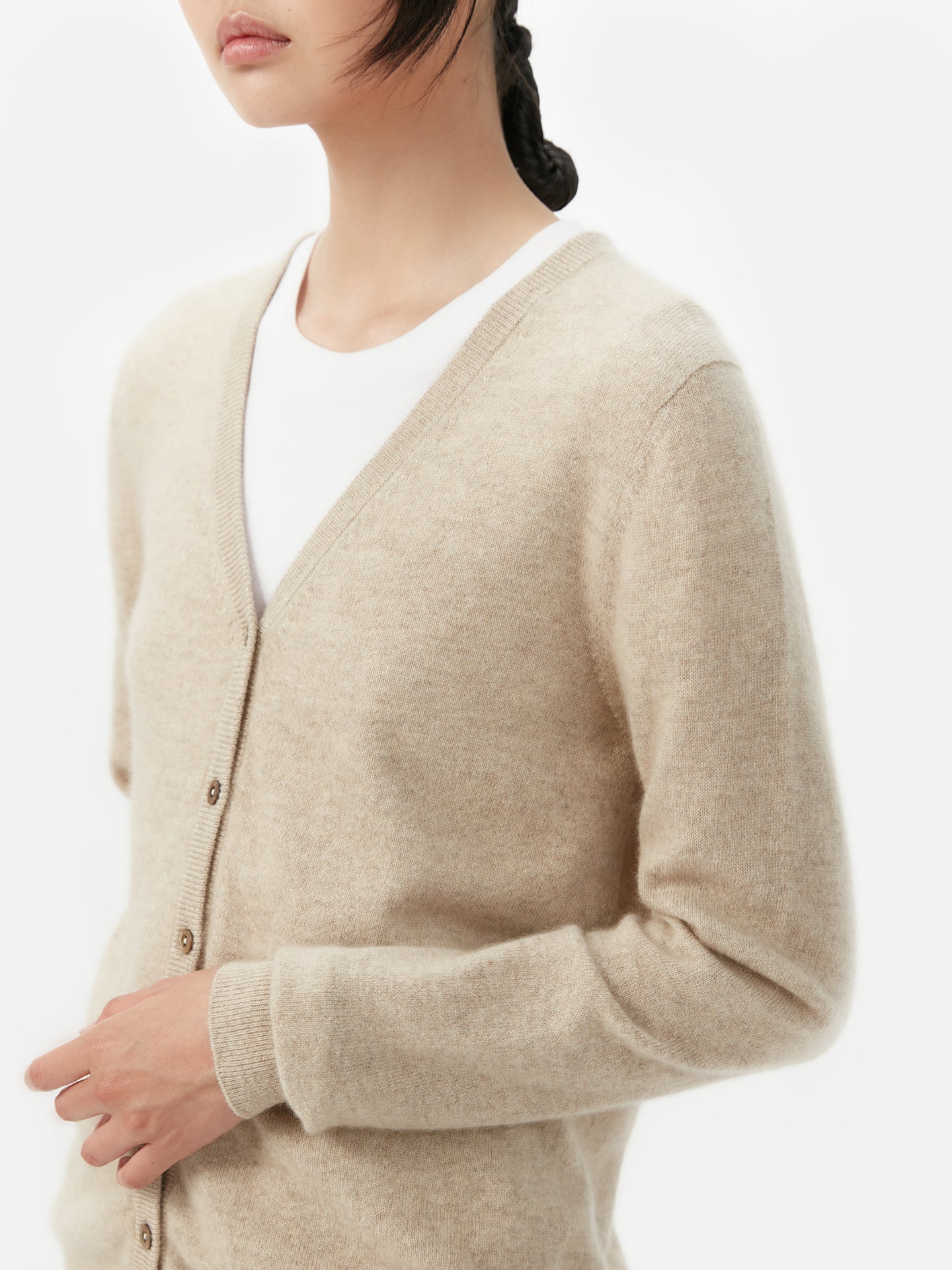 Women's Cashmere V-neck Button Cardigan Warm Grey - Gobi Cashmere