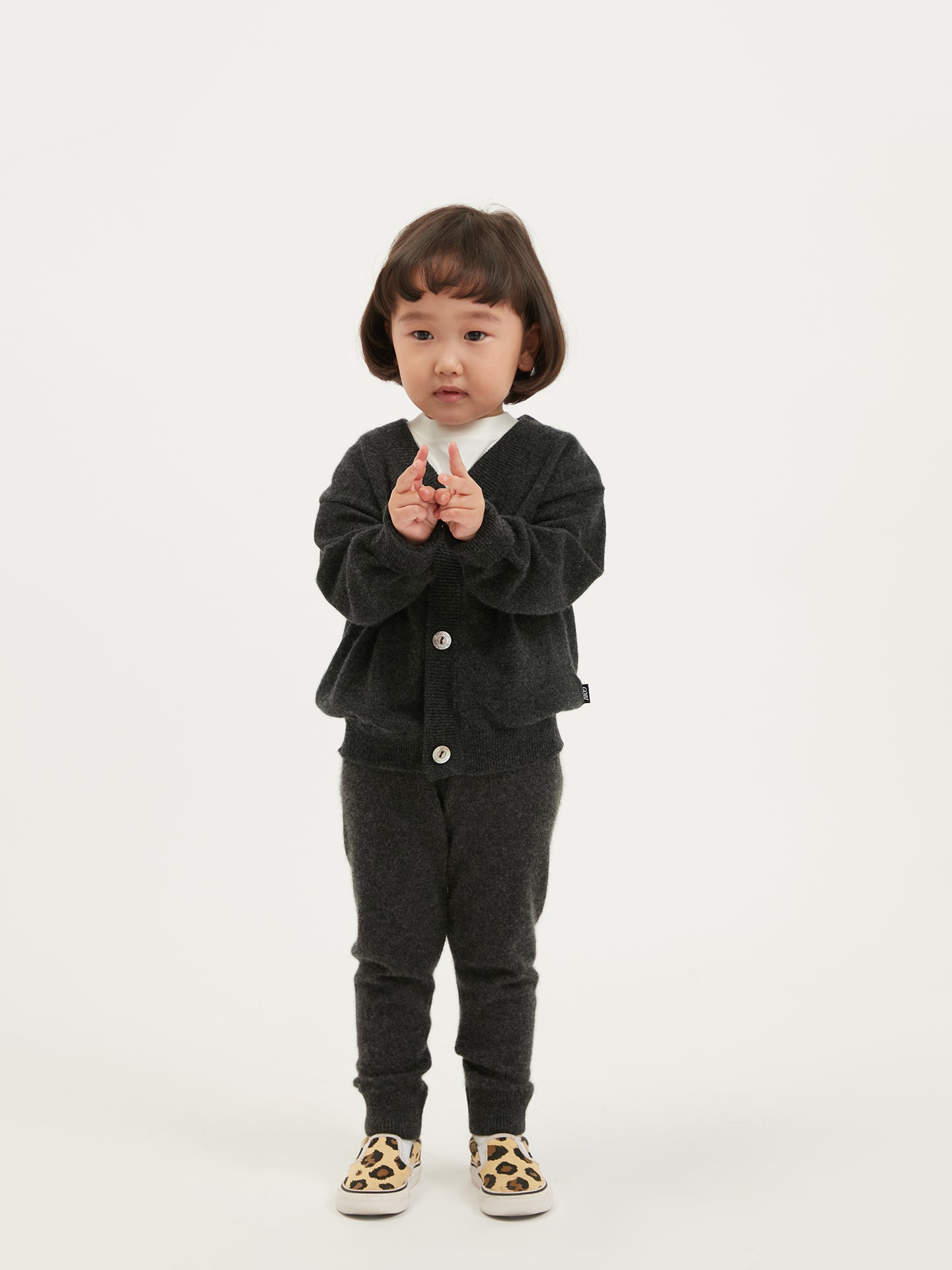 Kids Cashmere V-neck Cardigan Charcoal - Gobi Cashmere