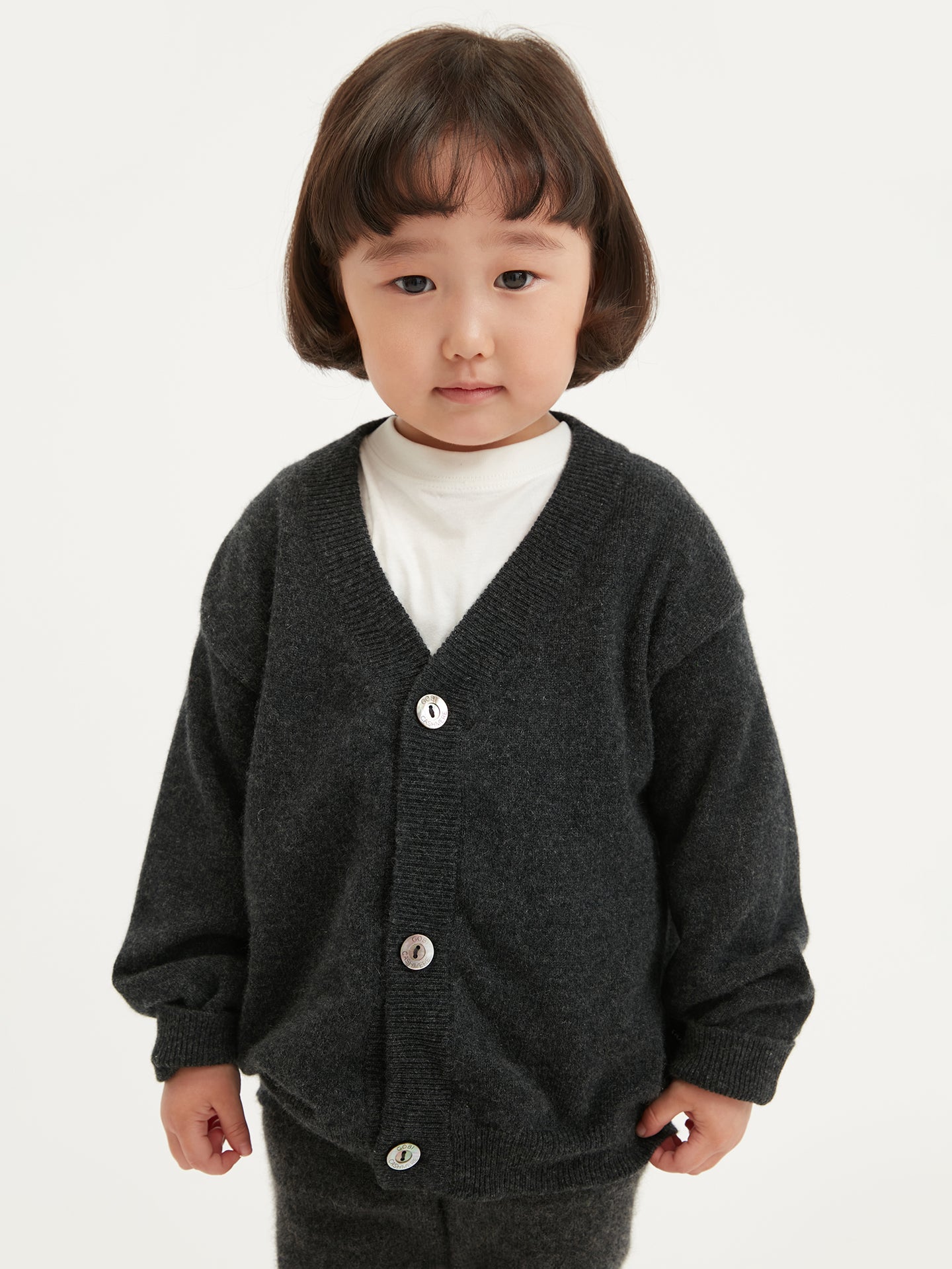 Kids Cashmere V-neck Cardigan Charcoal - Gobi Cashmere