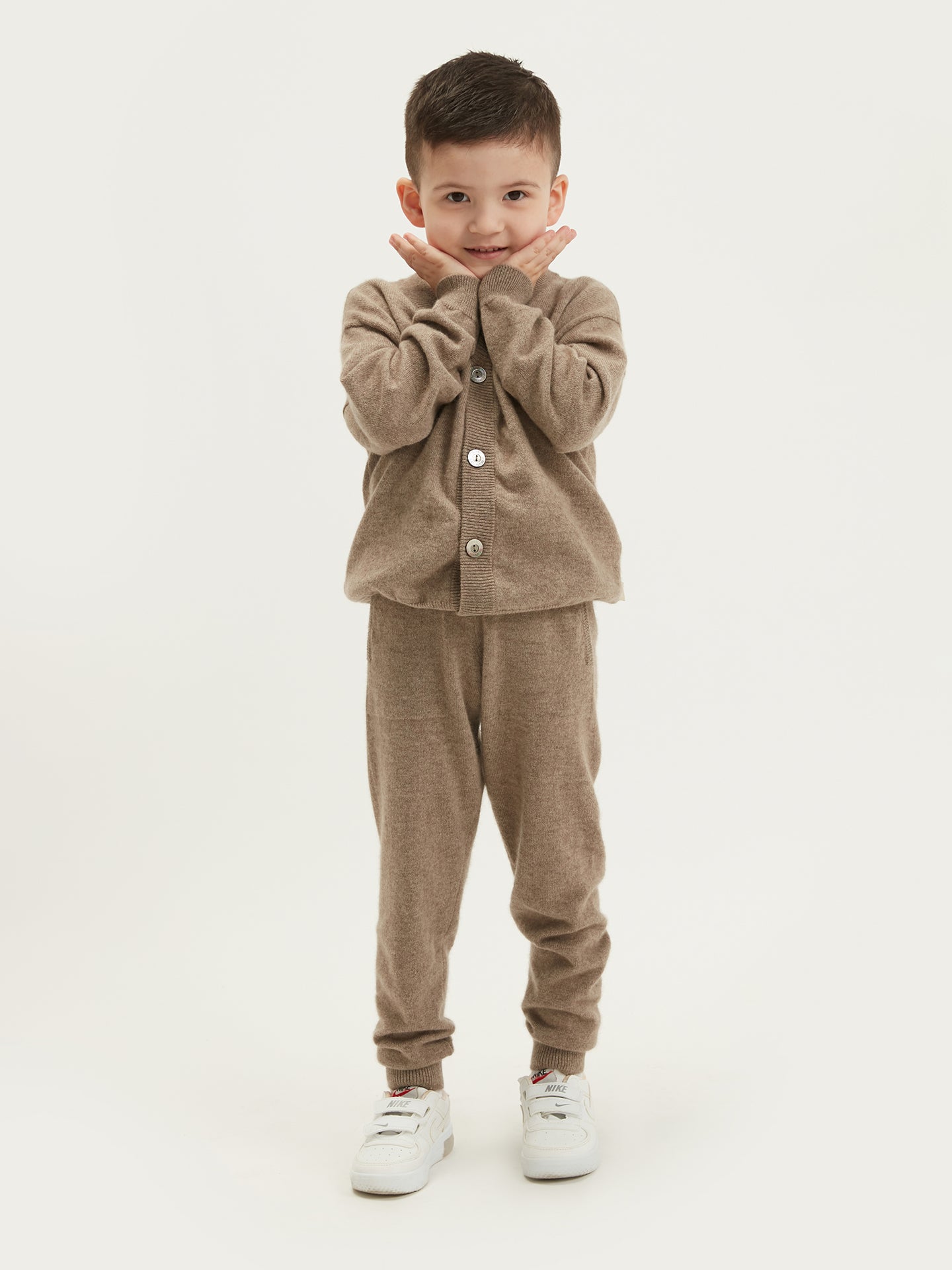 Organic Colour Cashmere Kids V-neck Cardigan Taupe - Gobi Cashmere