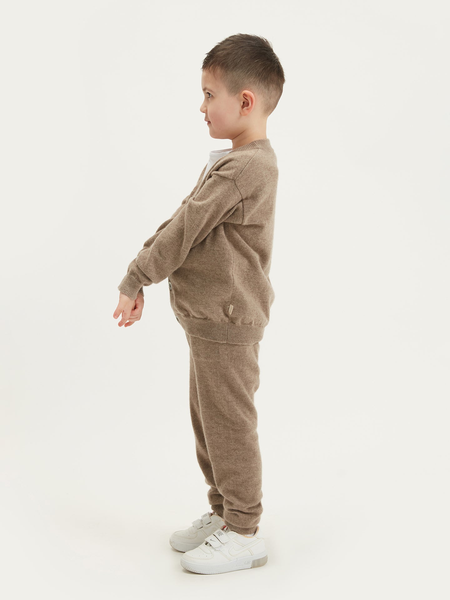 Organic Colour Cashmere Kids V-neck Cardigan Taupe - Gobi Cashmere