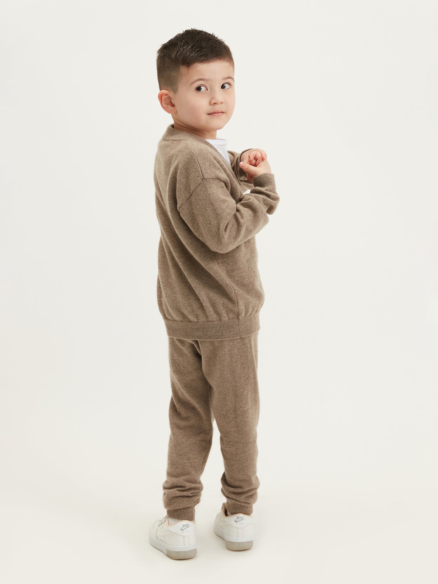 Organic Colour Cashmere Kids V-neck Cardigan Taupe - Gobi Cashmere