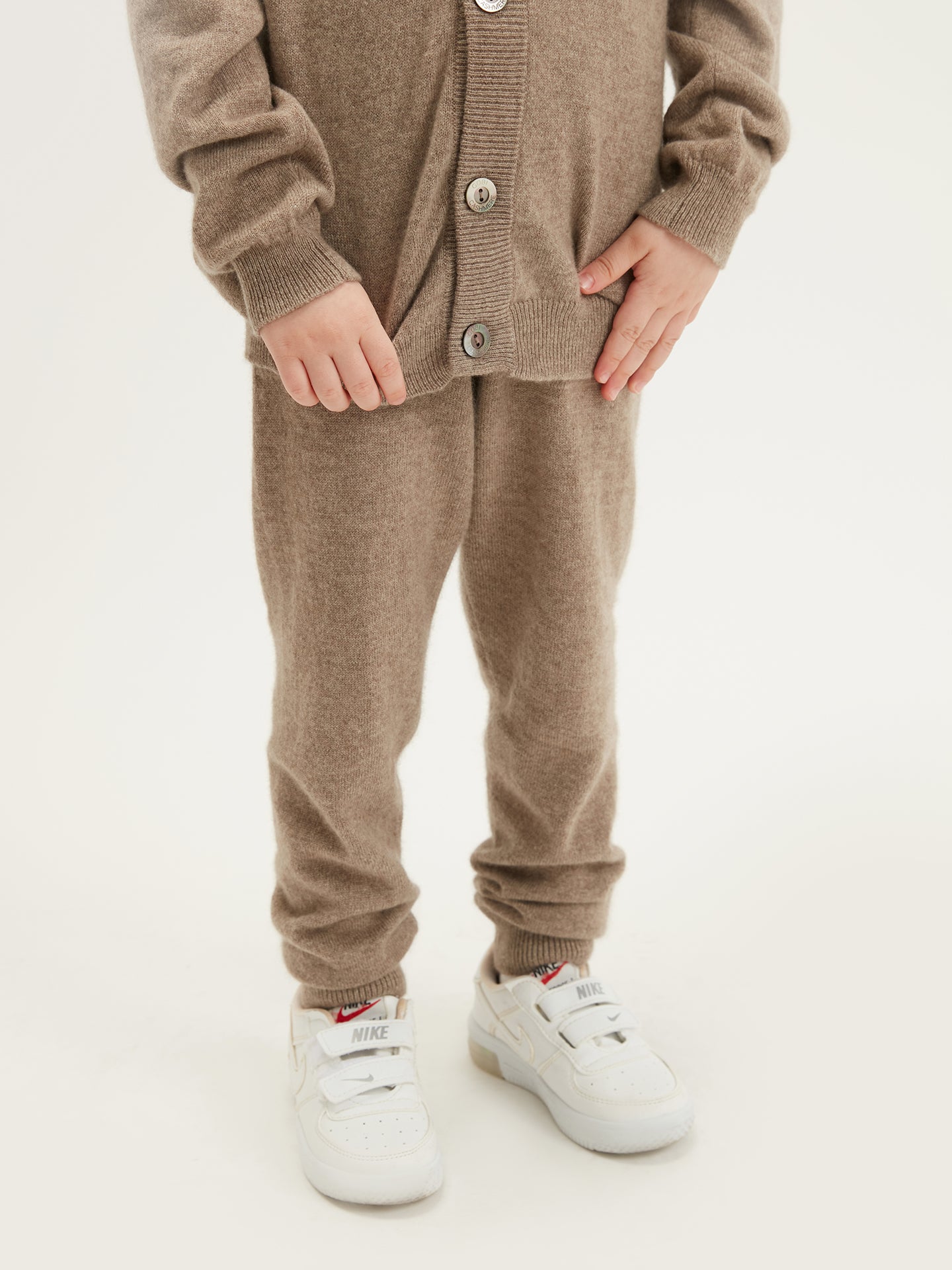 Organic Colour Cashmere Kids V-neck Cardigan Taupe - Gobi Cashmere