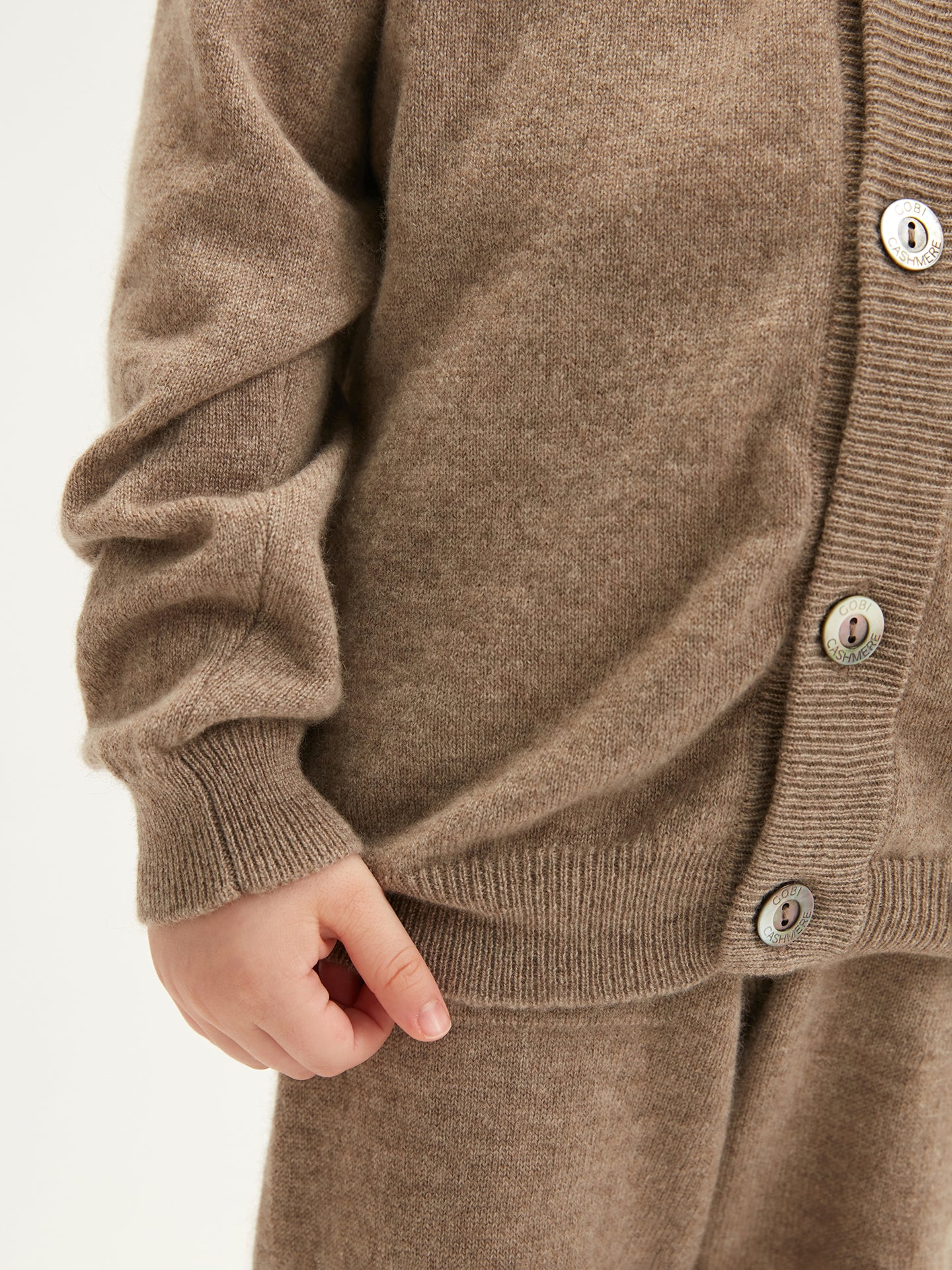 Organic Colour Cashmere Kids V-neck Cardigan Taupe - Gobi Cashmere