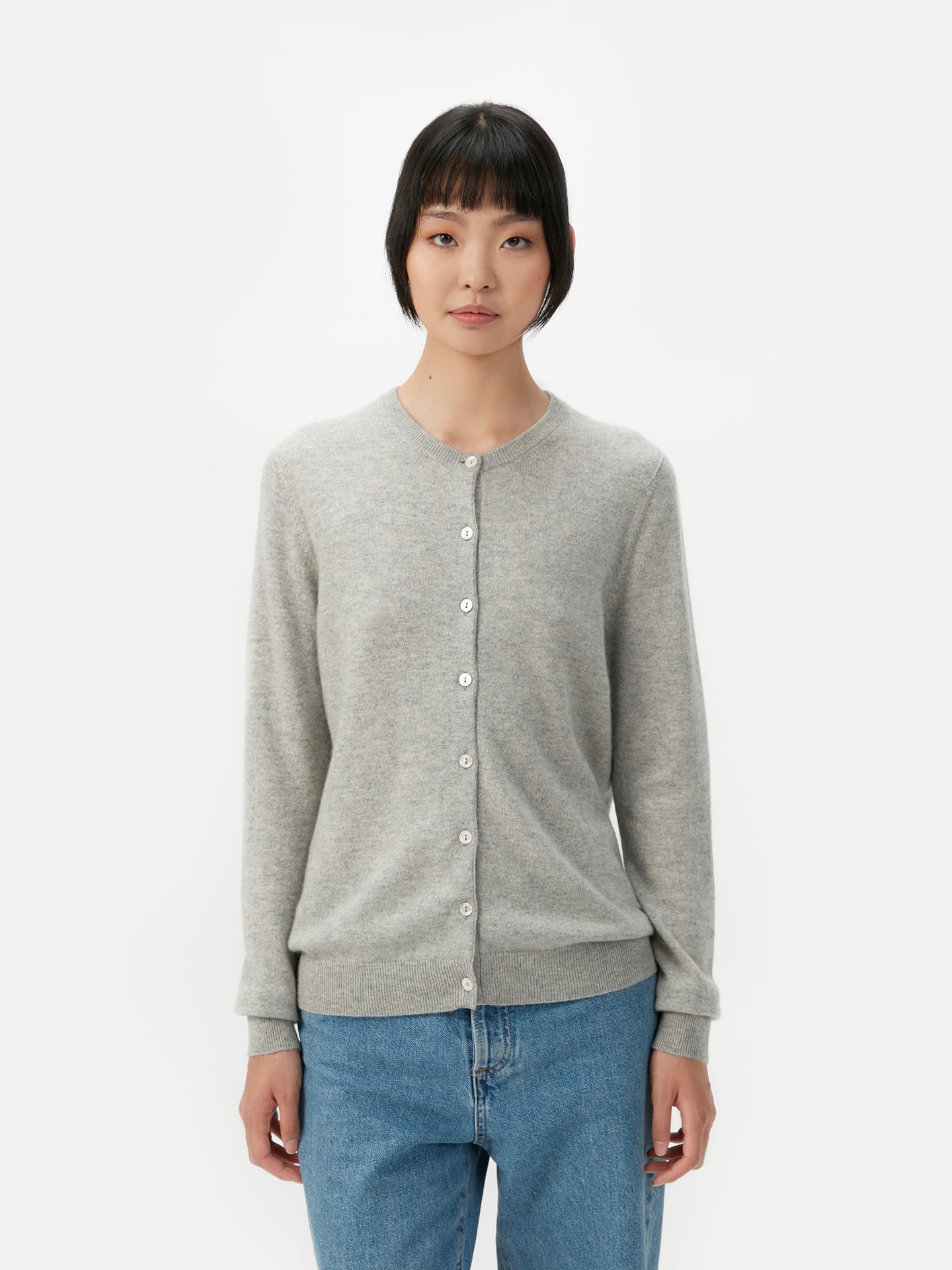 Organic Color Cashmere Crew Neck Cardigan