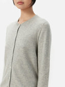 close up of a gray crew neck cardigan #color_dawn-blue