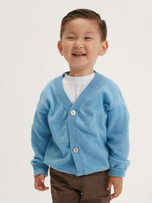 Kids Cashmere V-neck Cardigan Azure Blue - Gobi Cashmere