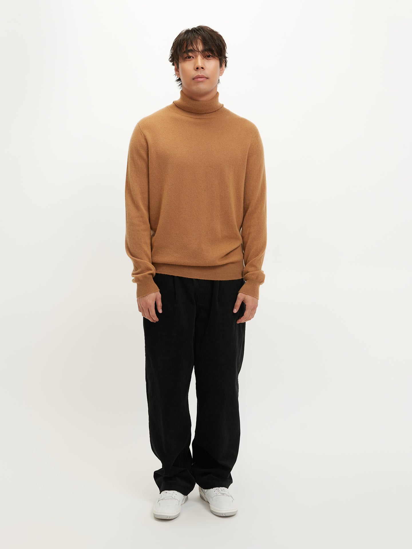 Men's Cashmere Basic Turtle Neck Sweater Almond - Gobi Cashmere