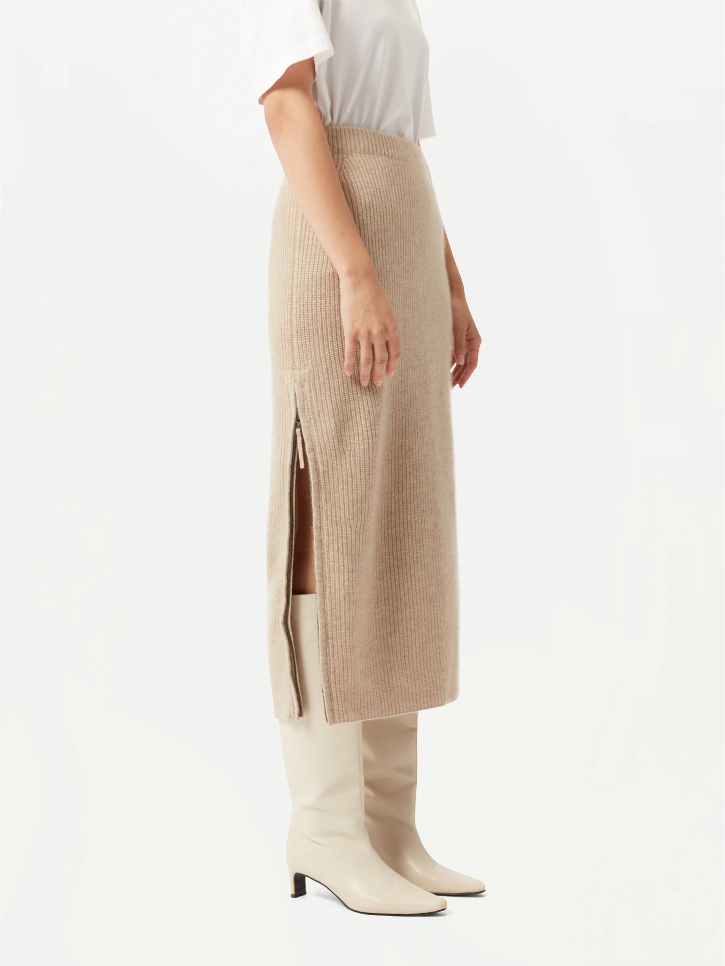 Organic Color Cashmere Skirt with Zip