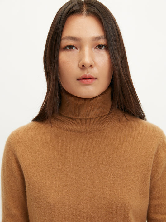 Women's Cashmere Classic Turtleneck Almond - Gobi Cashmere