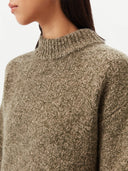 close up of a green mock neck knit sweater  #color_capulet-olive