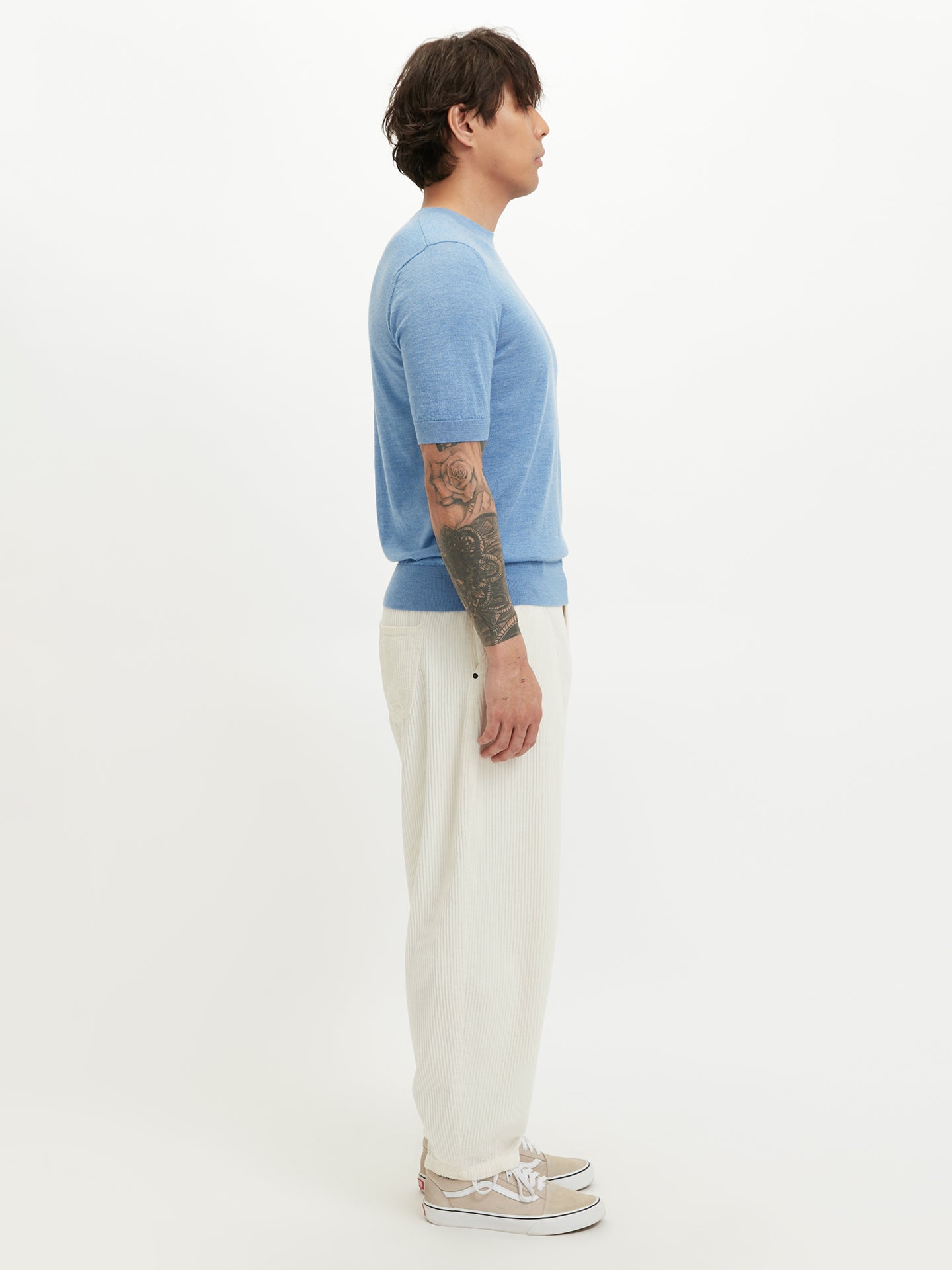 Men's Silk Cashmere Casual T-shirt Blue - Gobi Cashmere