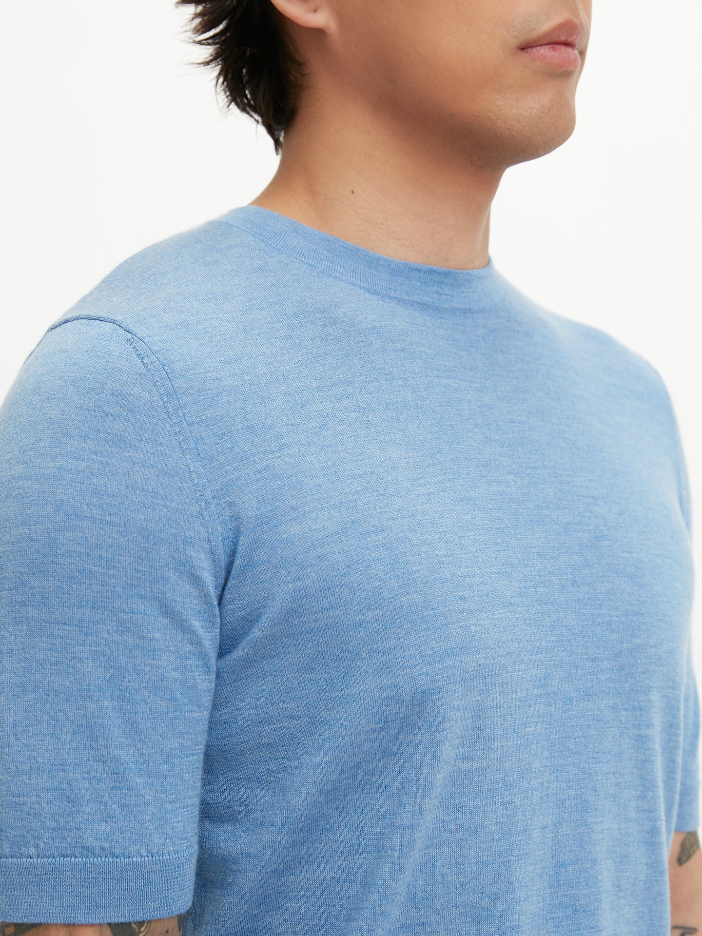 Men's Silk Cashmere Casual T-shirt Blue - Gobi Cashmere