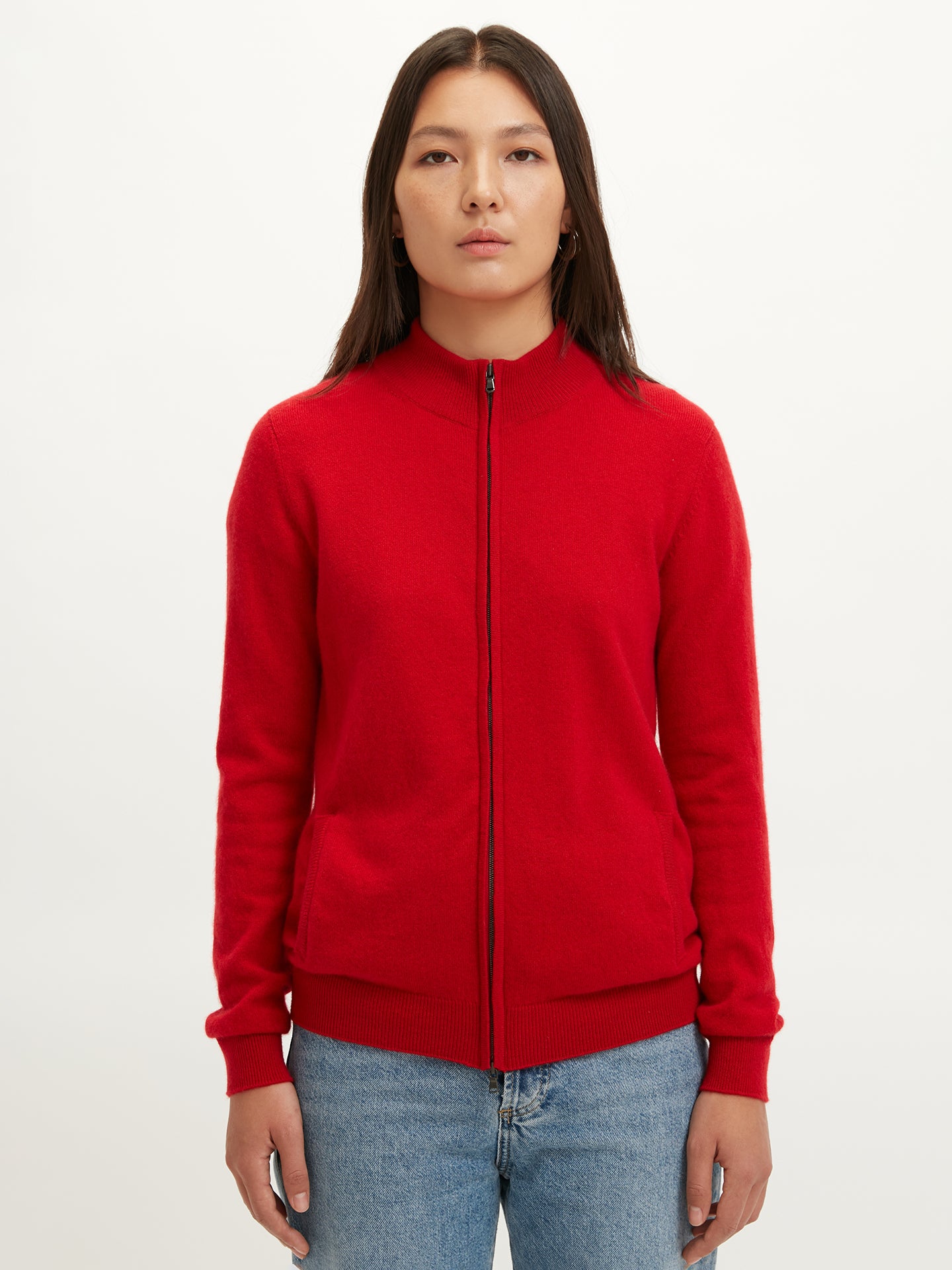 Women's Cashmere Zip Cardigan Racing Red - Gobi Cashmere